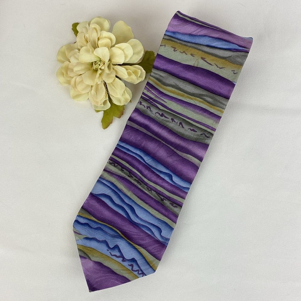Jerry Garcia 100% Silk Collector’s Edition Purple Tan & Blue Print Tie